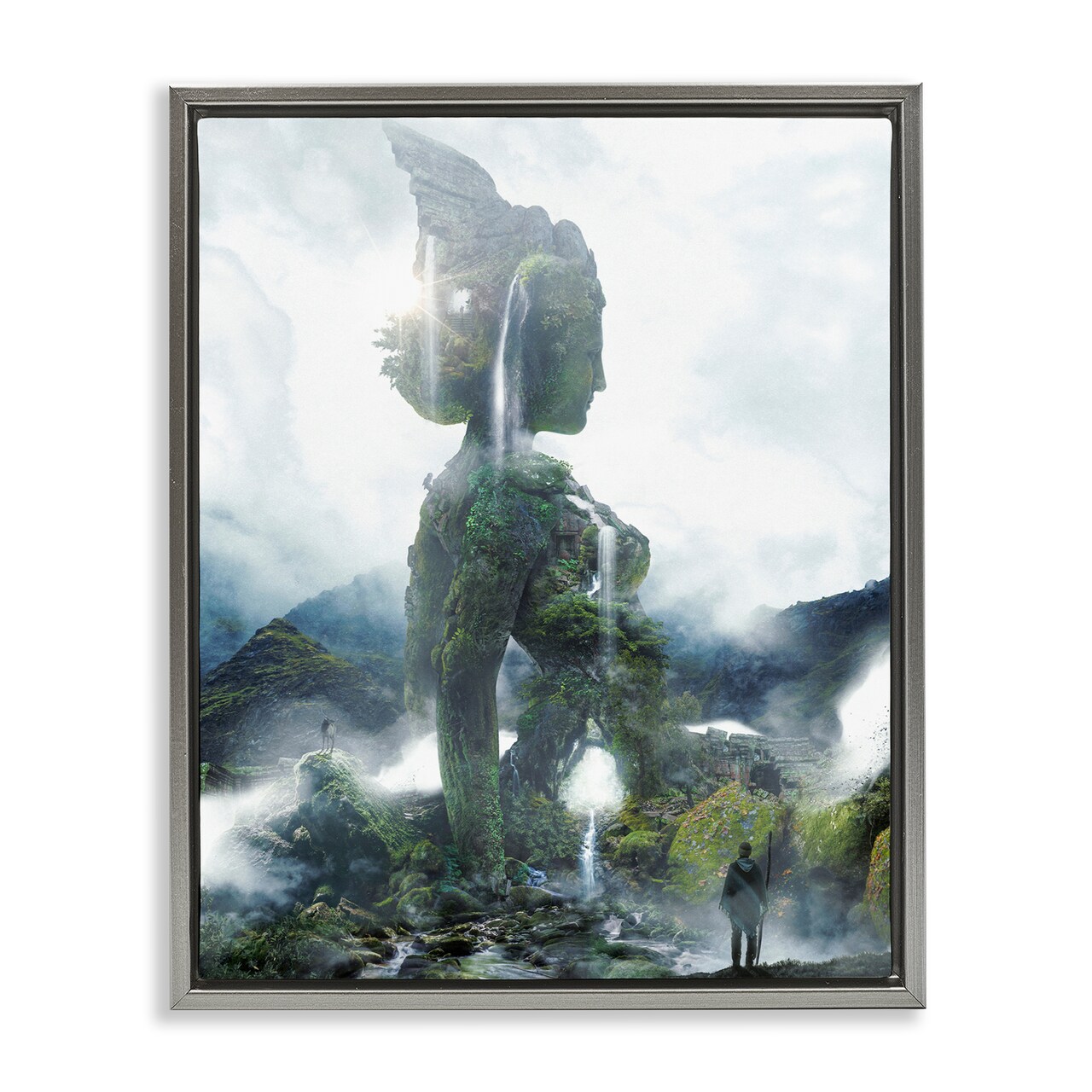 Stupell Industries Mossy Nature Statue of Woman Floating Frame Design by Barrett Biggers